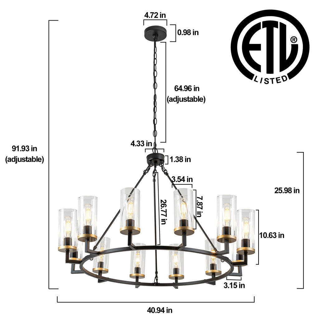 12 lights High Translucent Large Glass Chandeliers Rustic Black Chandelier For Livingroom Foyer Entryway Decor Fixture