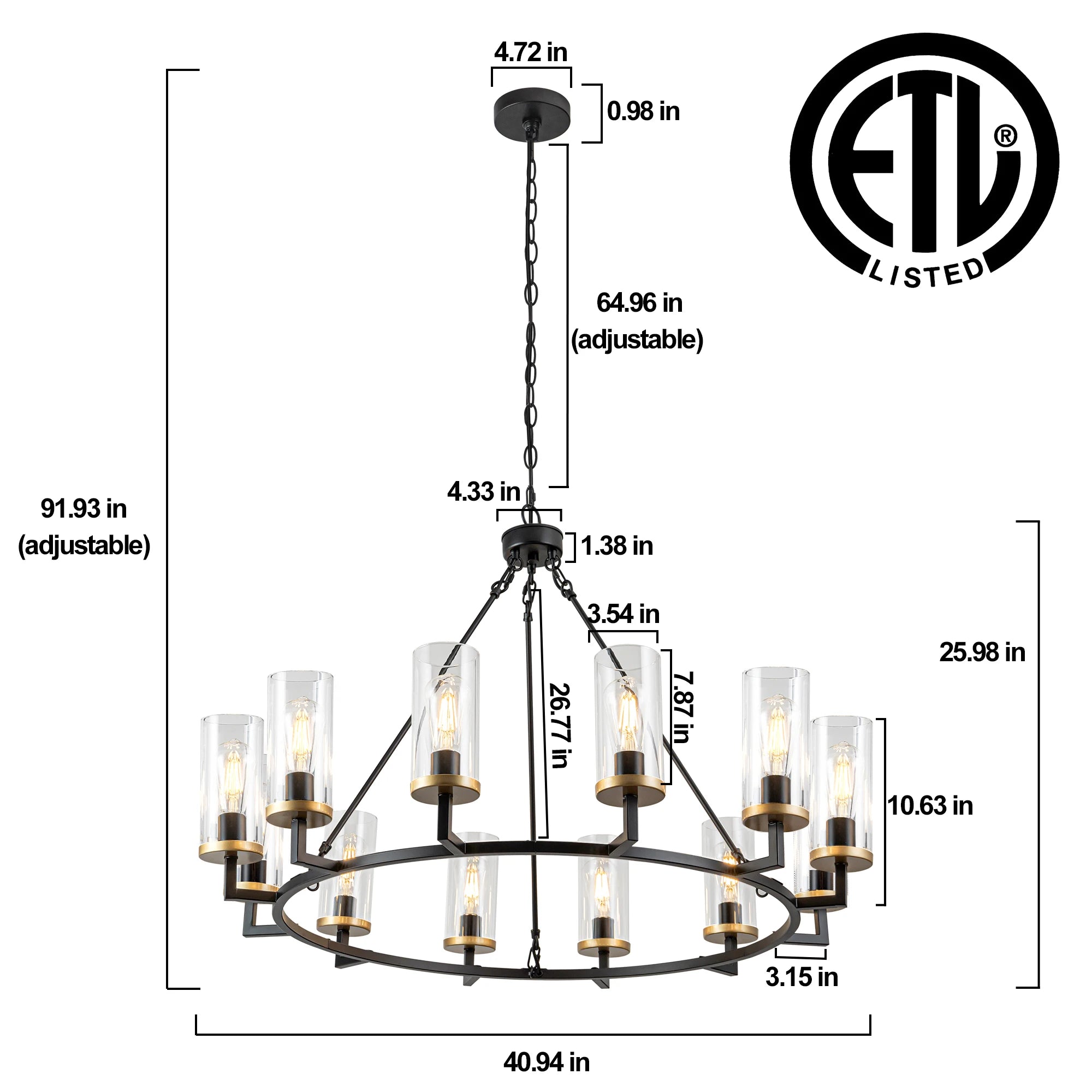 12 lights High Translucent Large Glass Chandeliers Rustic Black Chandelier For Livingroom Foyer Entryway Decor Fixture