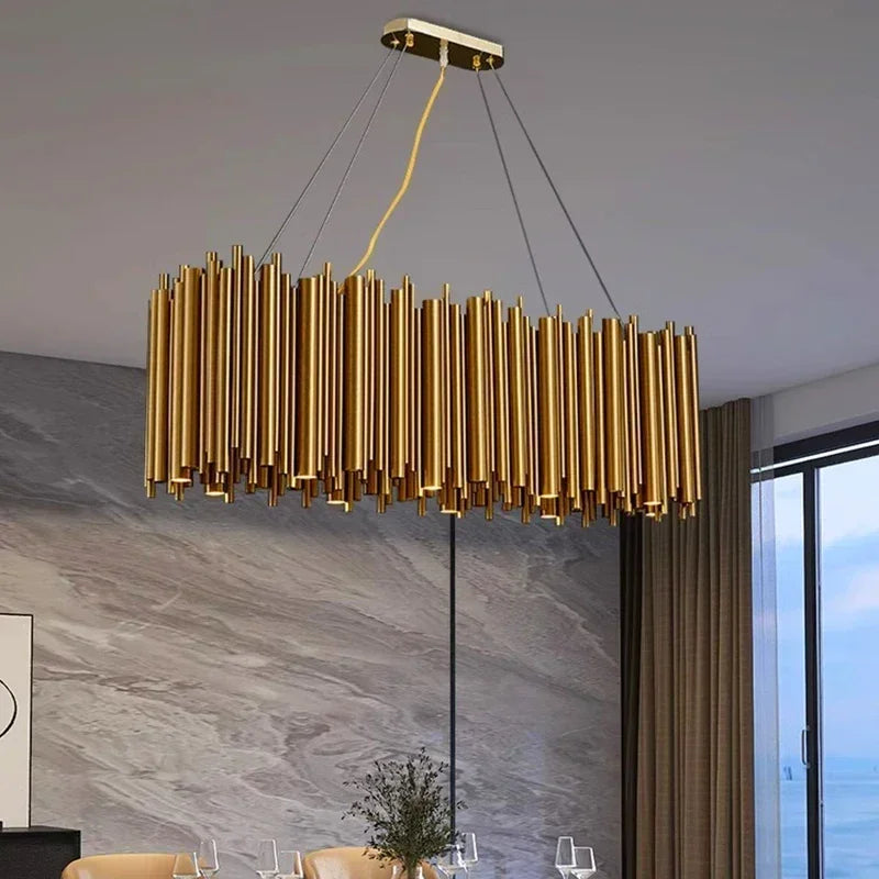 Modern Simple Gold Ceiling Chandelier LED Pendant Lights Living Room Villa Stainless Steel Creative Interior Indoor Lighting