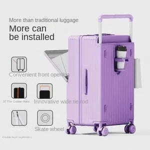 New Wide Tie Rod Luggage Front Opening Laptop Bag Multifunctional Travel Suitcases 20 inch Cabin Bag 24-30''Large Size Suitcases