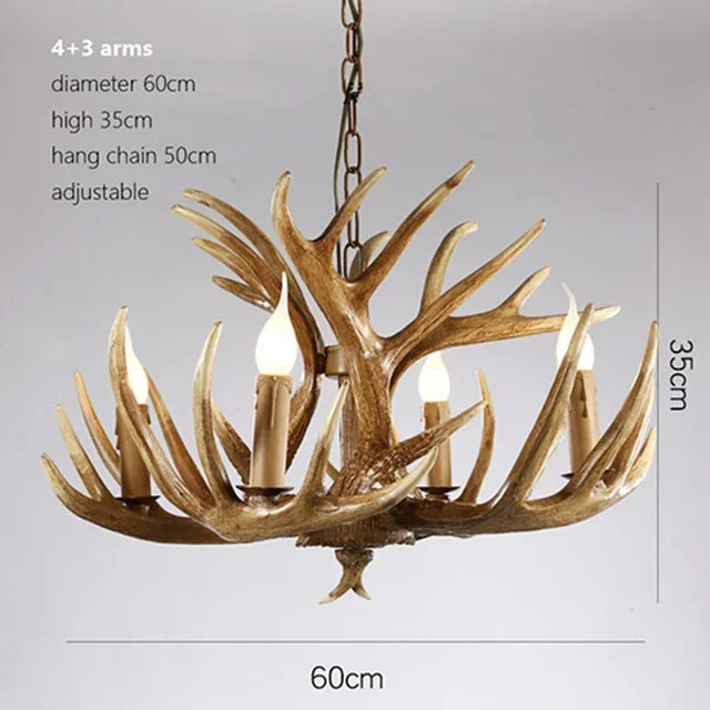 Retro Antler Chandelier Lighting Resin Deer Horn Pendant Lamp for Restaurant Living Room Hotel Shop Dining Table Hanging Lamp