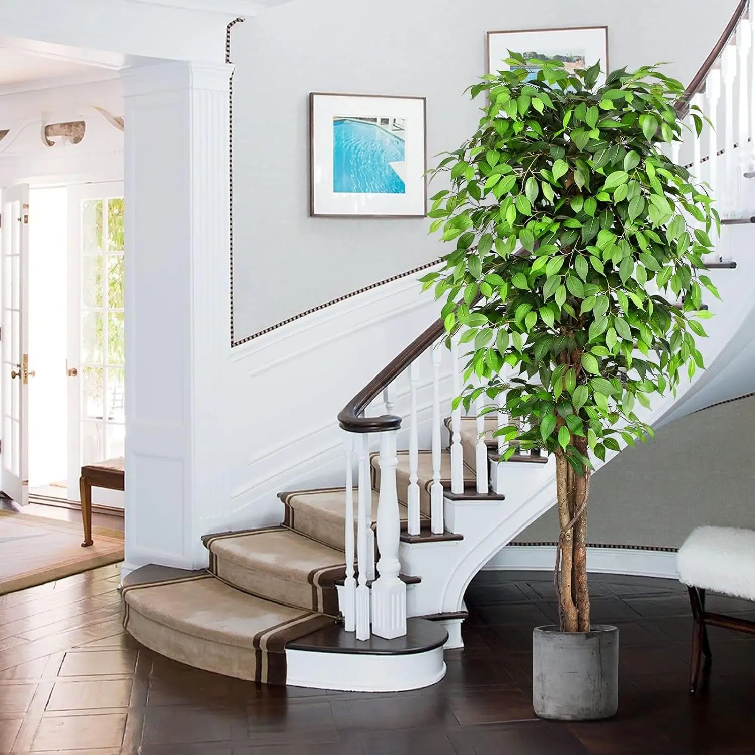 7ft Large Ficus Artificial Trees with Natural Curved Trunks, 84" Tall Lush Faux Tree for Home Decor Indoor, Green Lifelike Fake