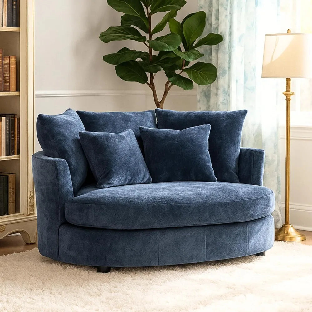 55.1''W Oversized Accent Barrel Chair, Chenille Upholstered Comfy Couch Sofa with 5 Pillows for Living Room, Apartment, Bedroom