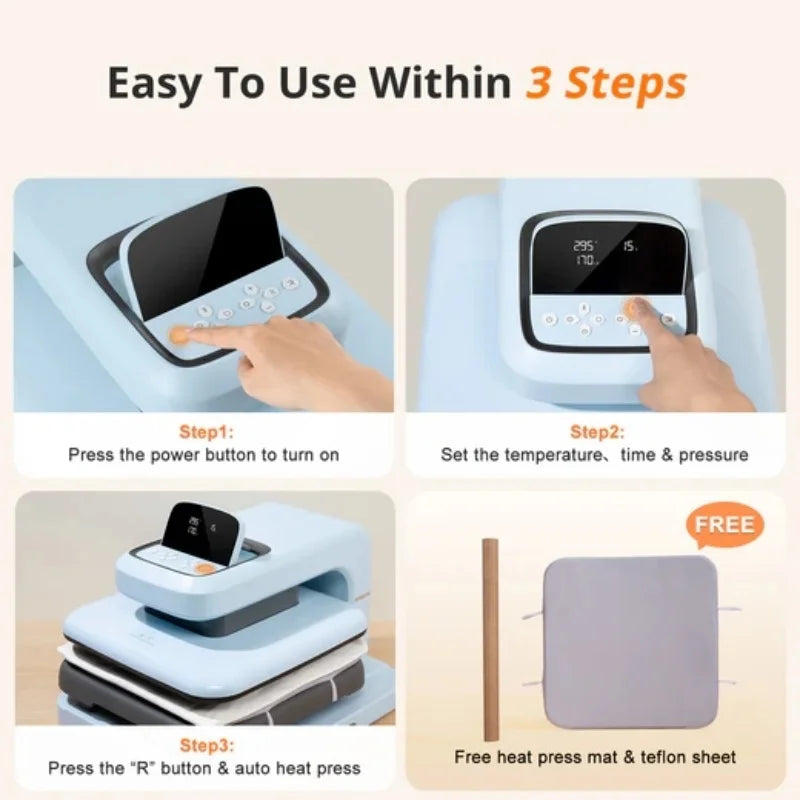 HTVRONT Auto Heat Press 2 - Heat Press Machine Adjustable Pressure 15x15 for HTV, Sublimation, Heat Press Projects