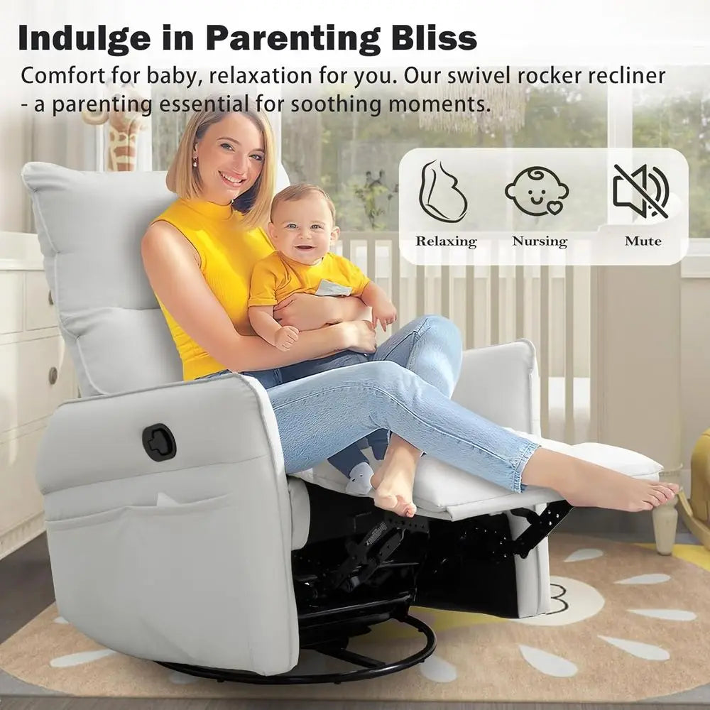 Swivel Rocker Recliner Chairs for Adults - Small Faux Leather Manual Recliners with Overstuffed Comfort for Living Room