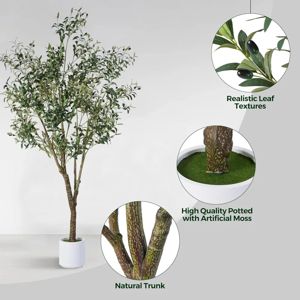6FT Artificial Olive Tree with Realistic Trunk & White Planter, Faux Silk Plant for Home Decor, Housewarming Gift