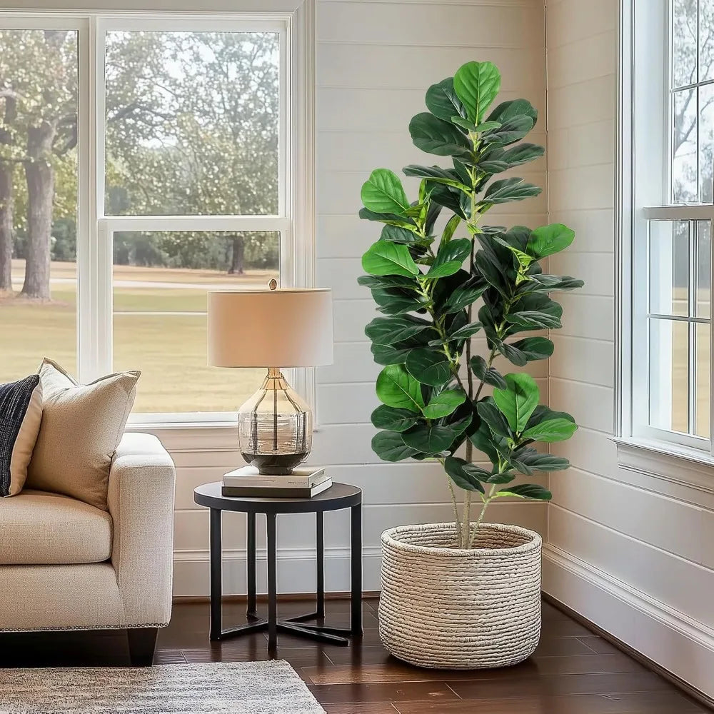 5FT Real Touch Fiddle Leaf Fig Artificial Tree with Black Pot, Lifelike Fake Plant for Home Office Decor
