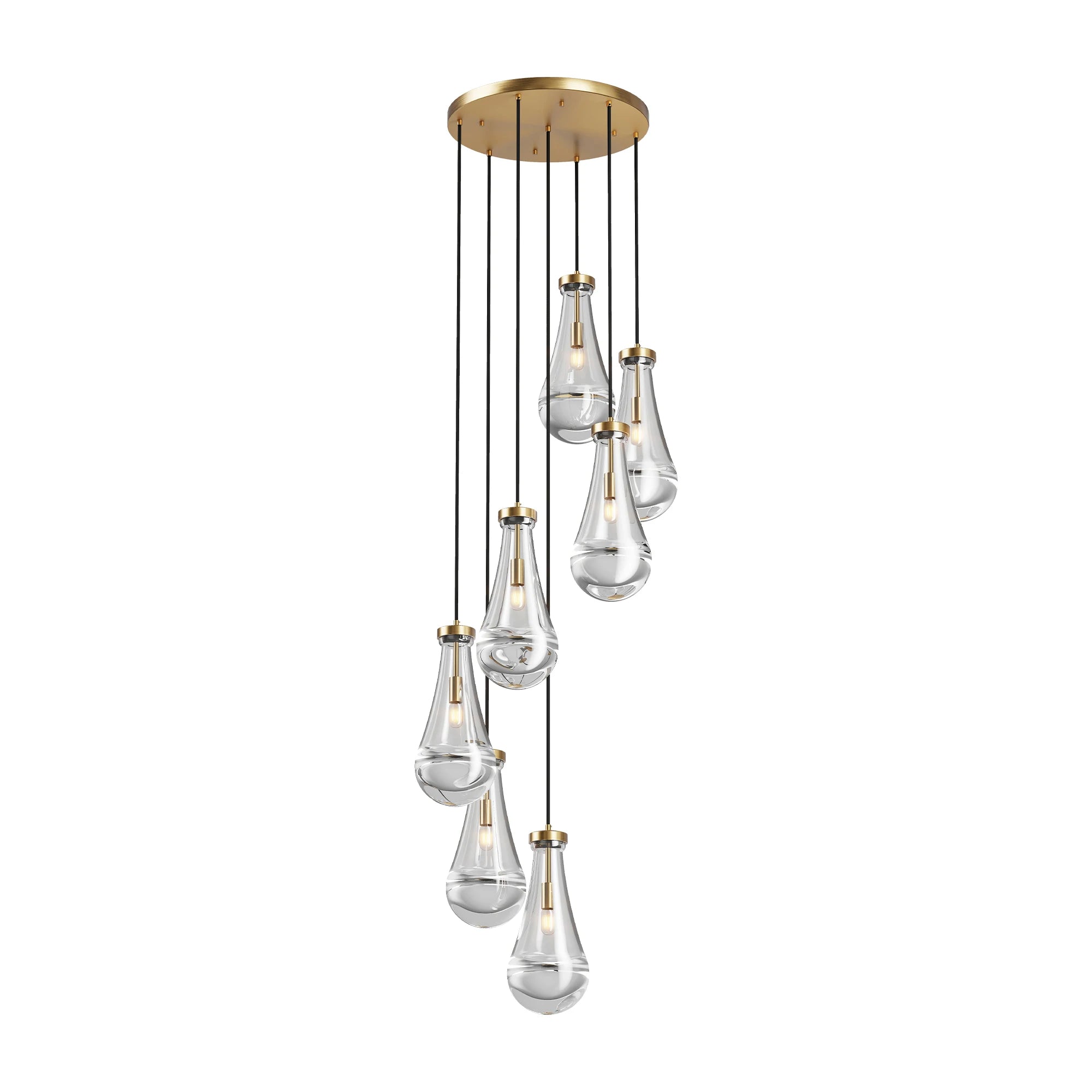 7 Light Cluster Pendant Lights, Black/Gold High Ceiling Chandeliers Adjustable, Living Room Pendant Light, Foyer Chandeliers