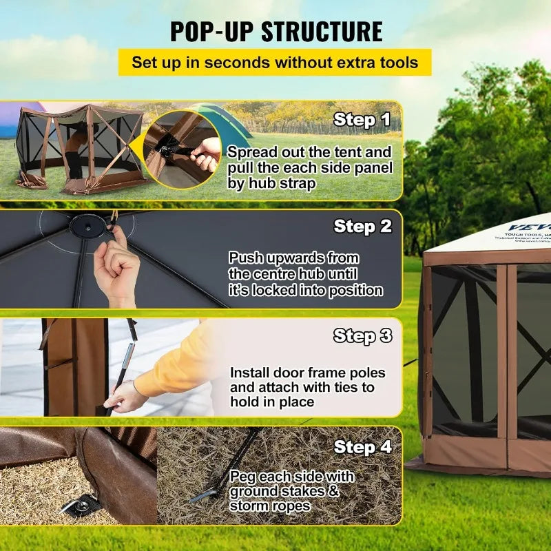 VEVOR Pop Up Instant Gazebo Screen Tent w/ Mosquito Netting Outdoor Canopy,10x10ft with 6 Removable Wind Cloths & 2 Mesh Windows