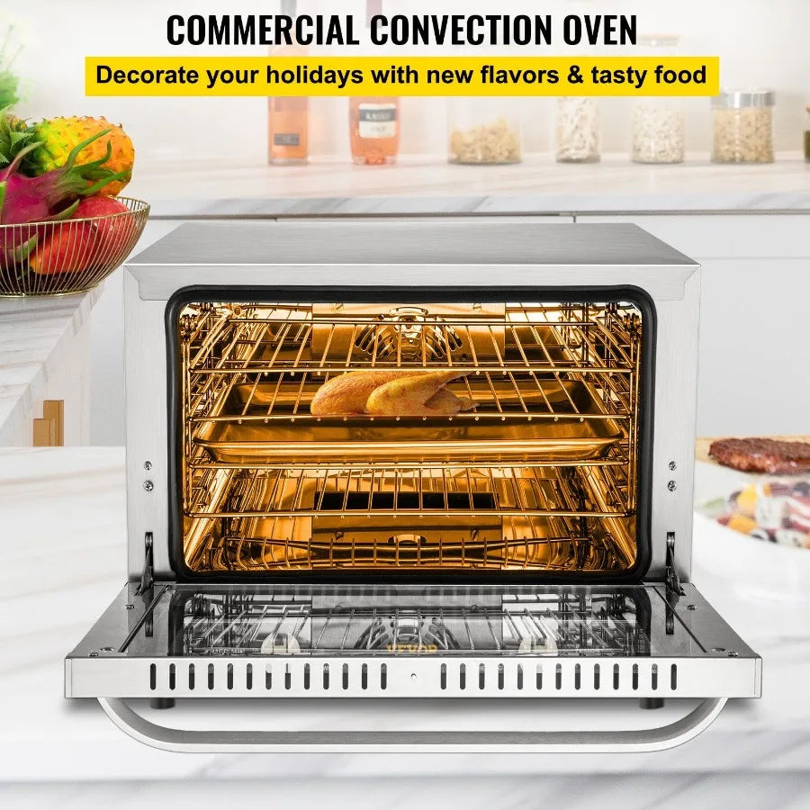Commercial Convection Oven 66L 60Qt HalfSize Conventional Oven Countertop 1800W 4Tier Toaster w Front Glass Door Electric Baki