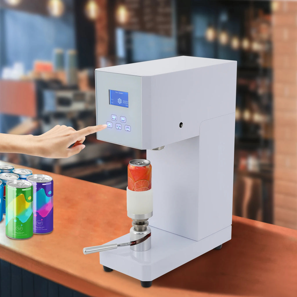 LED Display Beverage Seal Machine 370w Milk Tea Drink Bottle Sealer White Cans Sealer for Sealing Pet Plastic Bottles