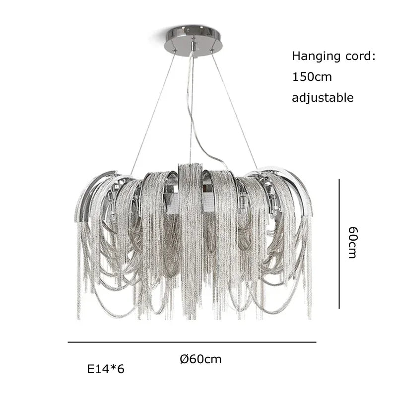 Chandelier Modern Tassel Aluminum Chain LED Hanging Pendant Lights Lustre for Living Room Decorative Suspend Lighting Fixture