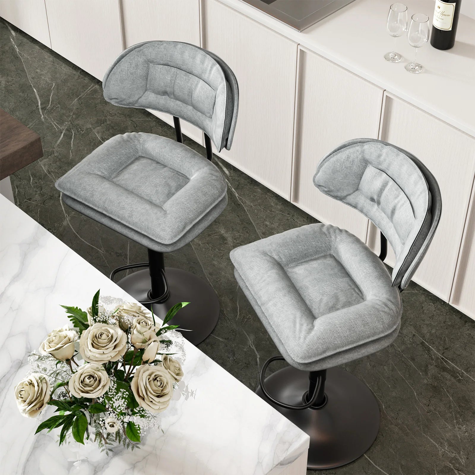 2Pcs Rotating Dining Chair Modern Bar Stools Bar Chairs Simple Backrest Bedroom Dining Room Highchairs Nordic Luxury Dinner Furniture