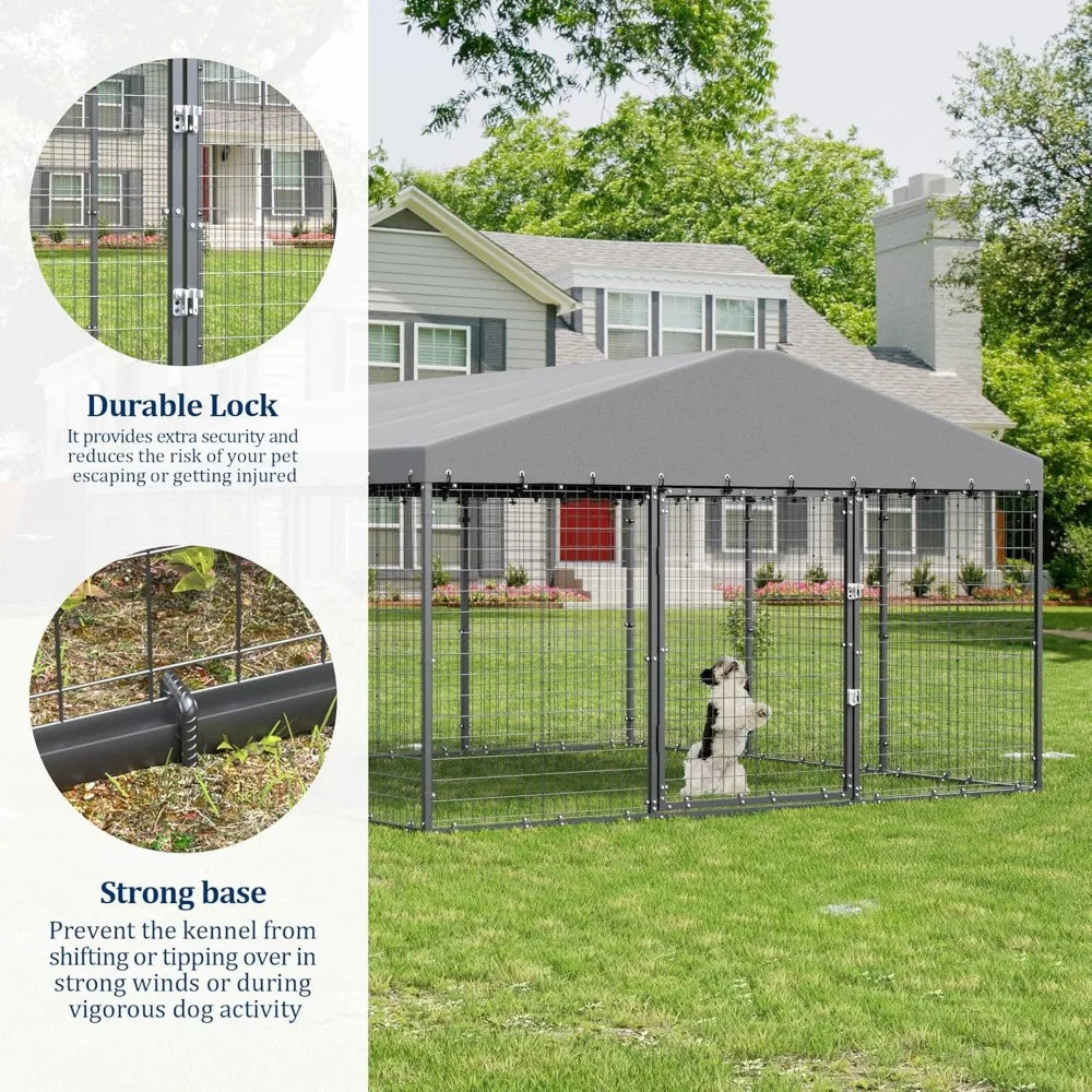 10x10x6 ft large outdoor dog kennel,anti-rust galvanized steel dog pen with double locks,heavy duty dog enclosure fence with uv