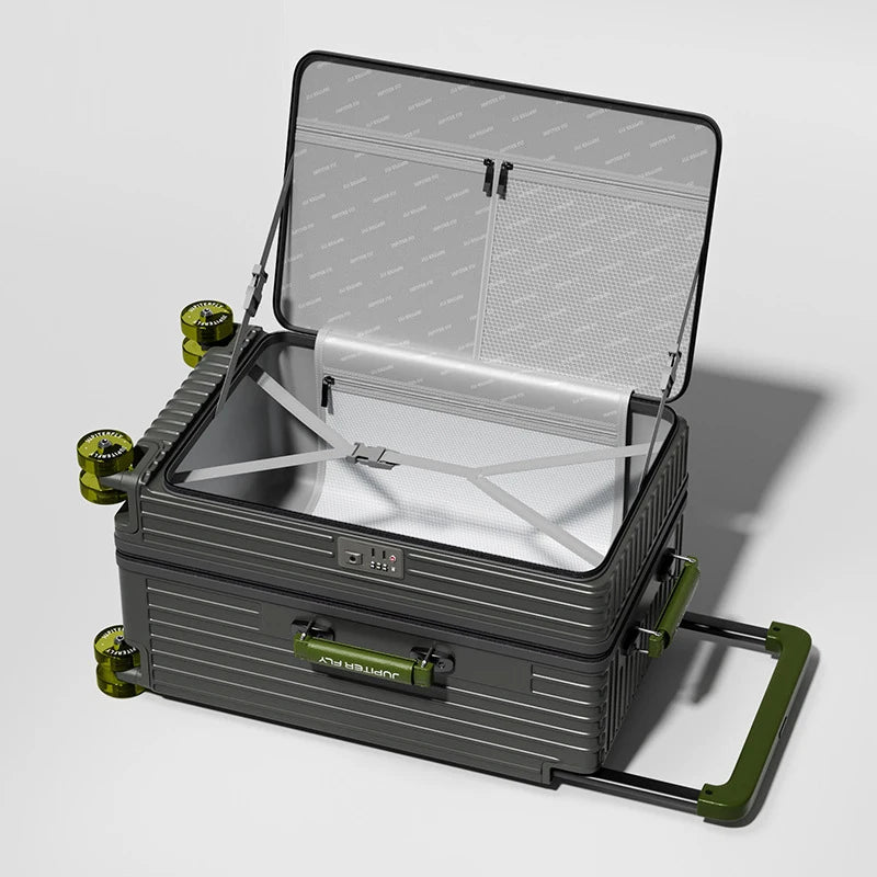 MUXING Wide Trolley Luggage Front Opening Multi-Functional Women 20-Inch Small Lightweight Boarding Box 24-Inch Men's Suitcase