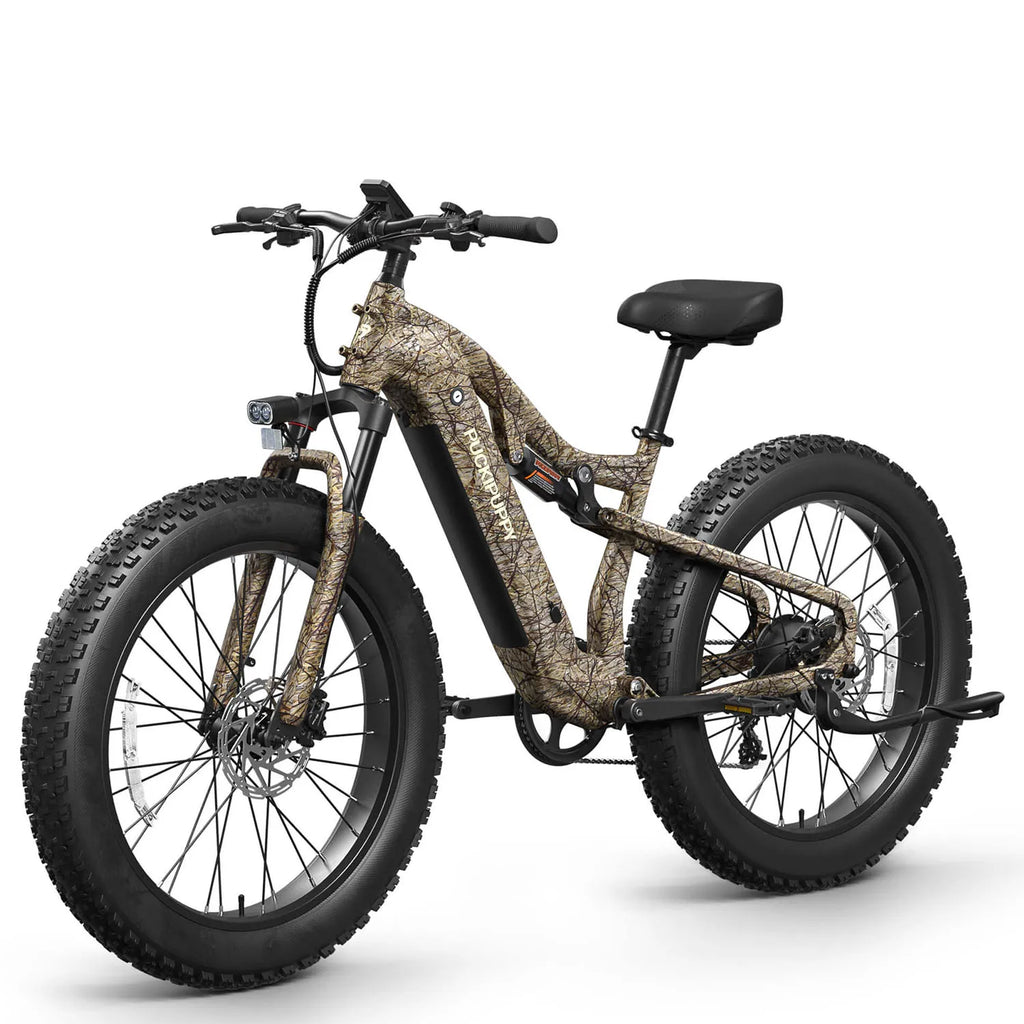 PUCKIPUPPY Electric Bike for Adults 26" Fat Tire Full Suspension Electric Mountain Bike 1350W Peak 48V 20AH Battery Ebike