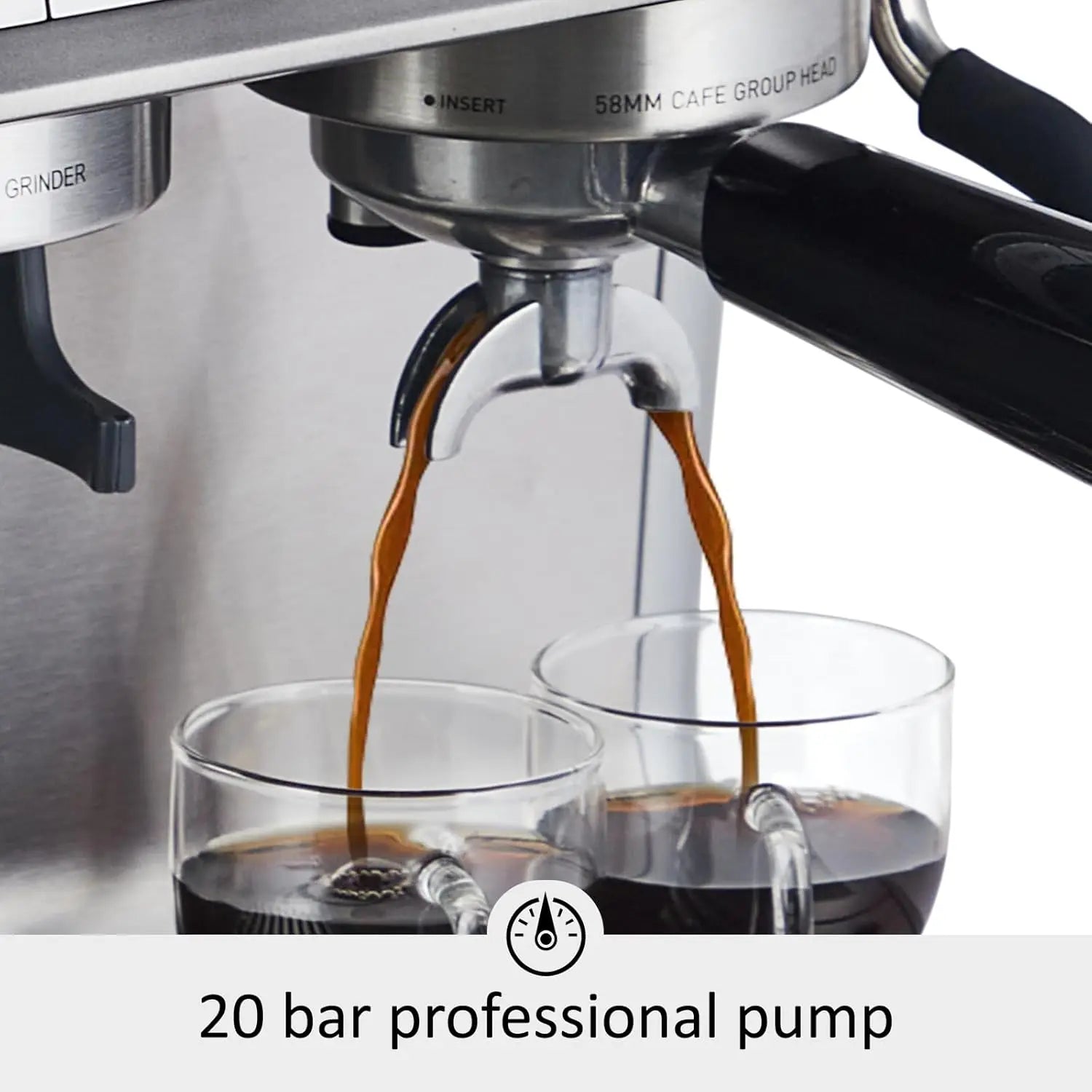 Semi-Automatic Espresso Machine with Grinder, 20 Bar, Milk Frother, 95-Oz Tank, PID Temp Control, Silver