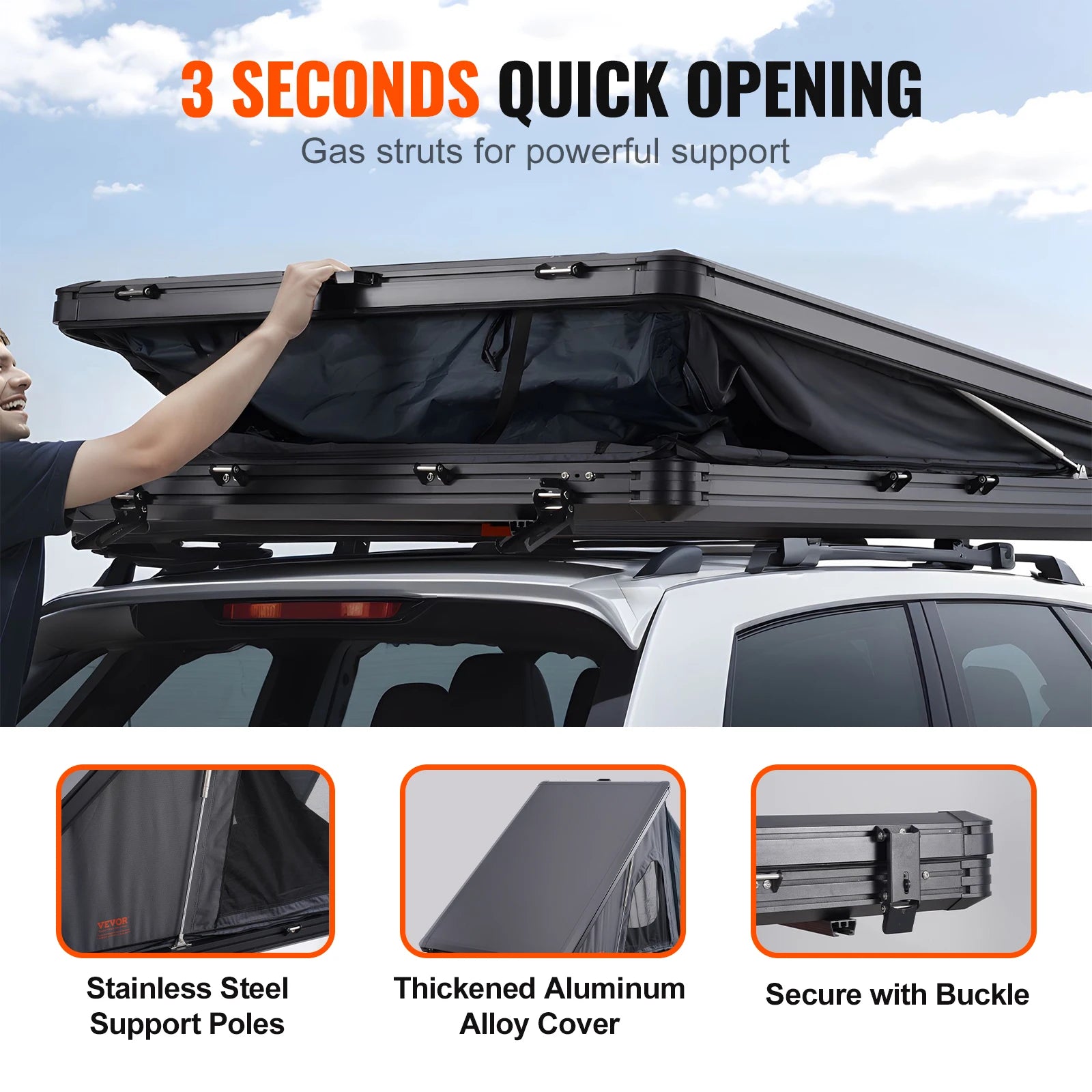 SucceBuy Rooftop Tent Hard Shell Roof Top with Telescopic Ladder Thick Mattress Waterproof Windproof for Jeep Van Pickup Truck