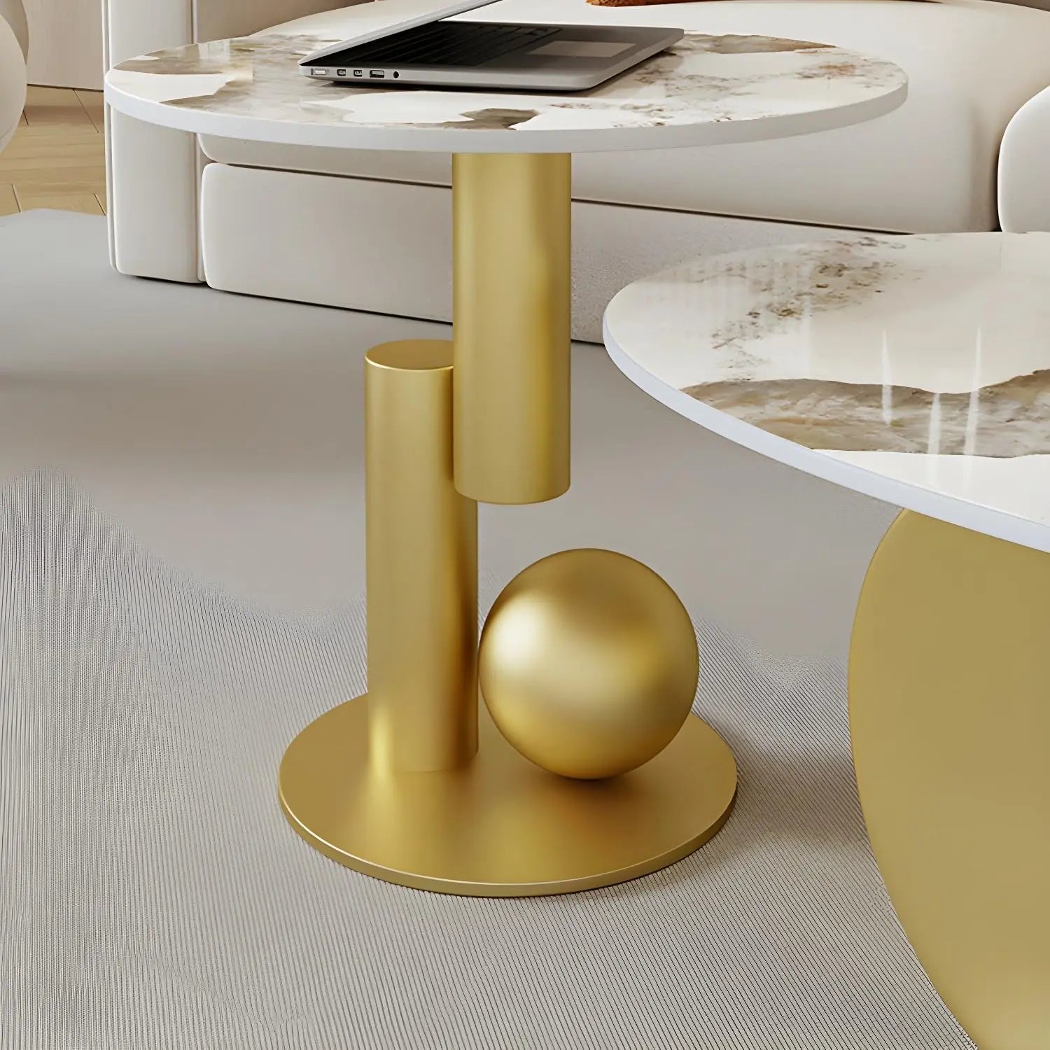 Modern Stone Coffee Table with Abstract Metal Base Living Room Table Center Table for Home Furniture