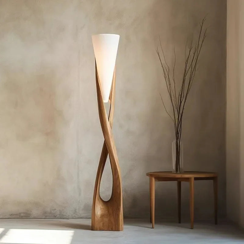 Handmade Solid Wood Creative Shaped Floor Lamp Wabi-sabi Vintage LED Art Decorative Corner Living Room Aesthetic Decoration Lamp