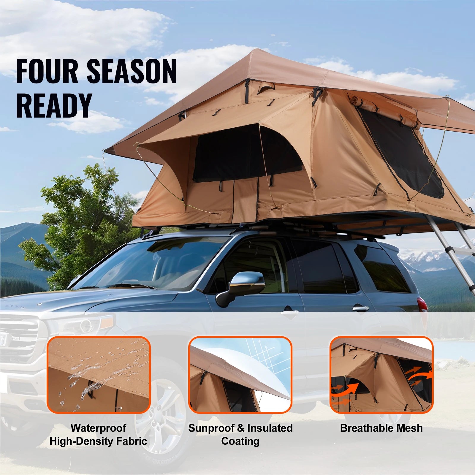 SucceBuy Rooftop Tent Hardshell Folding Tent with Telescopic Ladder Mattress PVC Cover Bag Waterproof Jeep SUV Van Pickup Truck