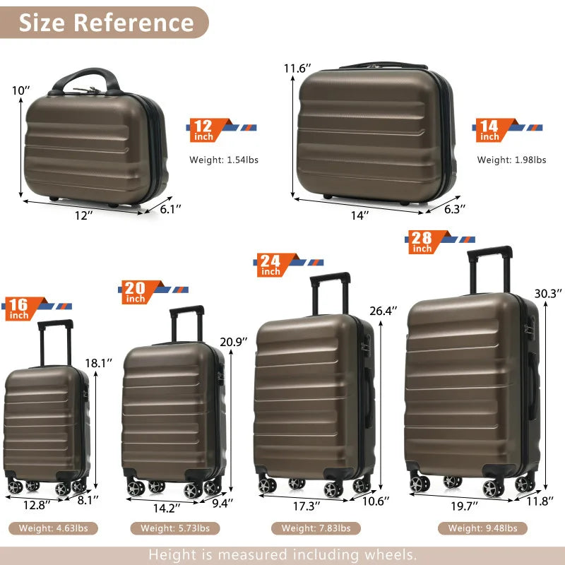 6 Pieces Set of ABS Hard Shell Luggage  Lightweight and Durable Luggage With Dual Rotating Wheels Suitable for Travel
