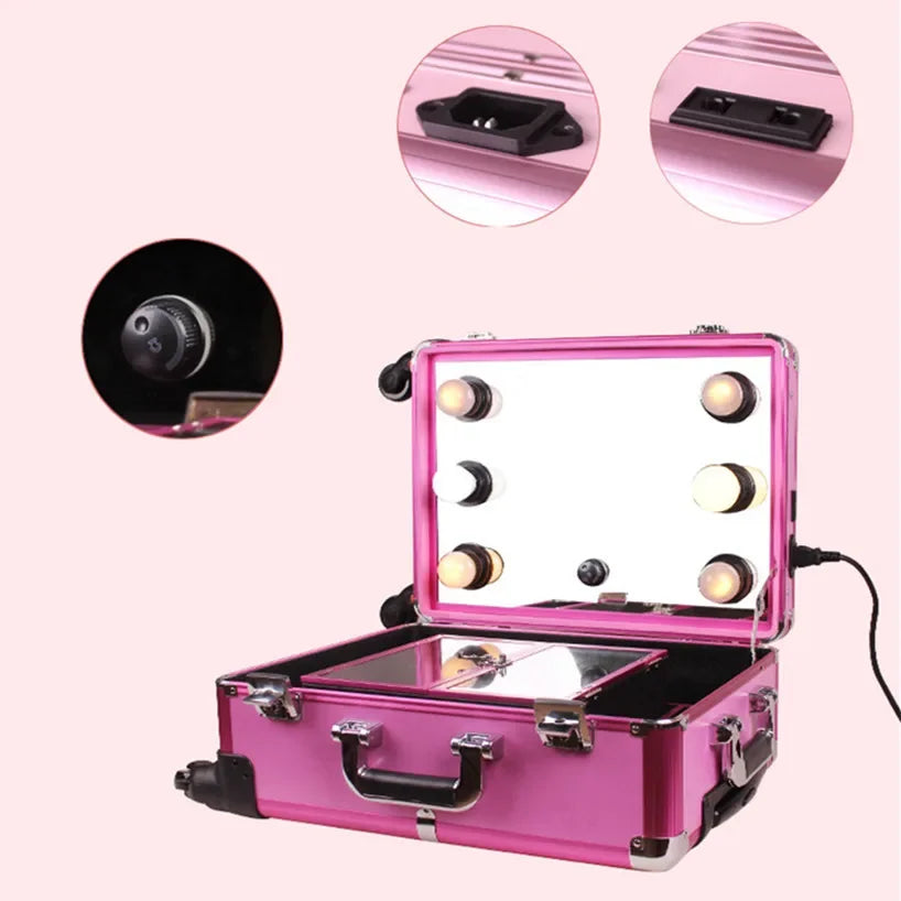 Baggage Aluminum Frame Profelssional Makeup Beauty Lighting Rolling Luggage Travel Trolley Light Make Up Case Bag Suitcase Box