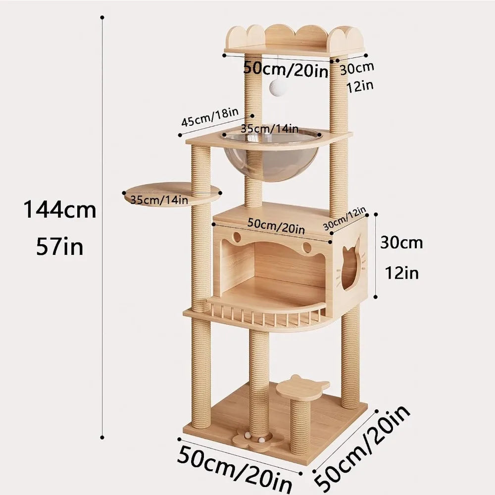 indoor cat tree house, tall and solid wood modern climbing frame for cats