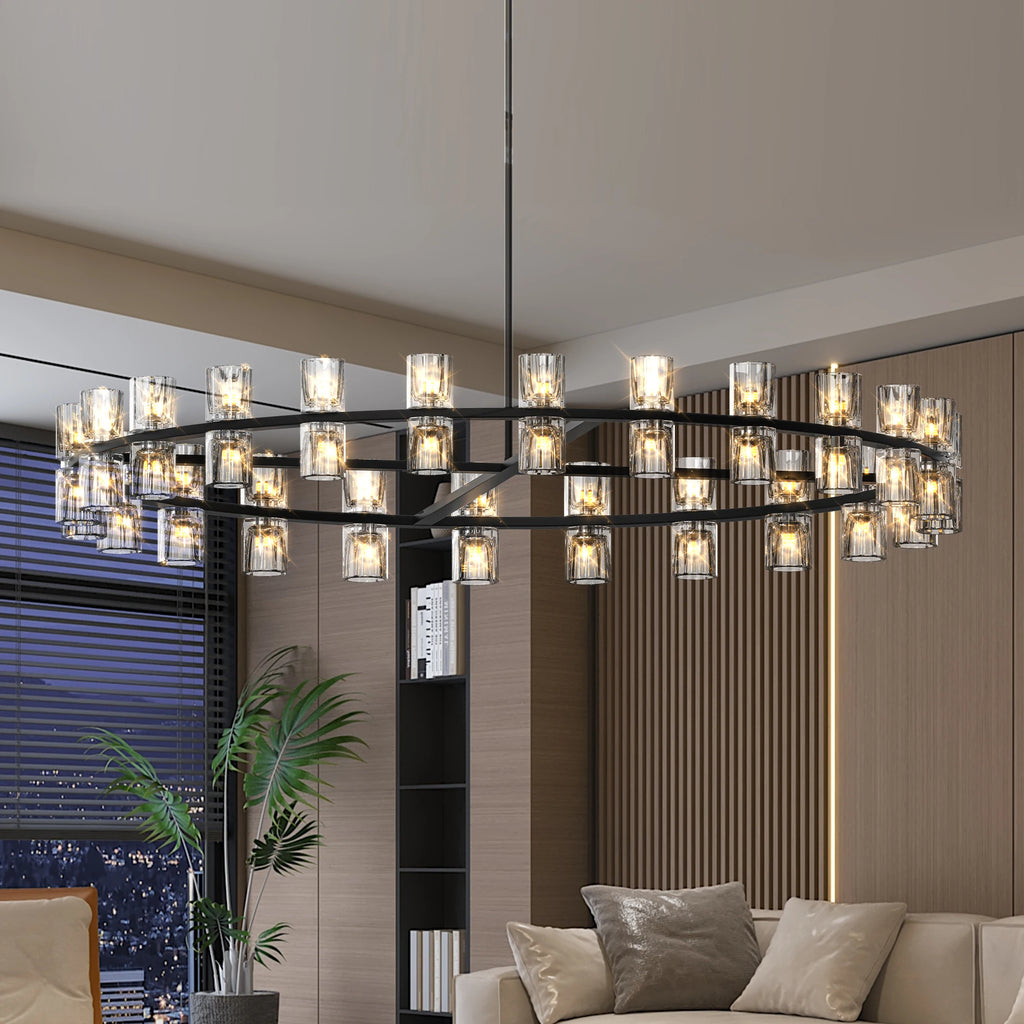 Wagon Wheel over Table, Modern 48 Inch Black Round Chandelier Light Fixture, Crystal for Dining Room, Living Room