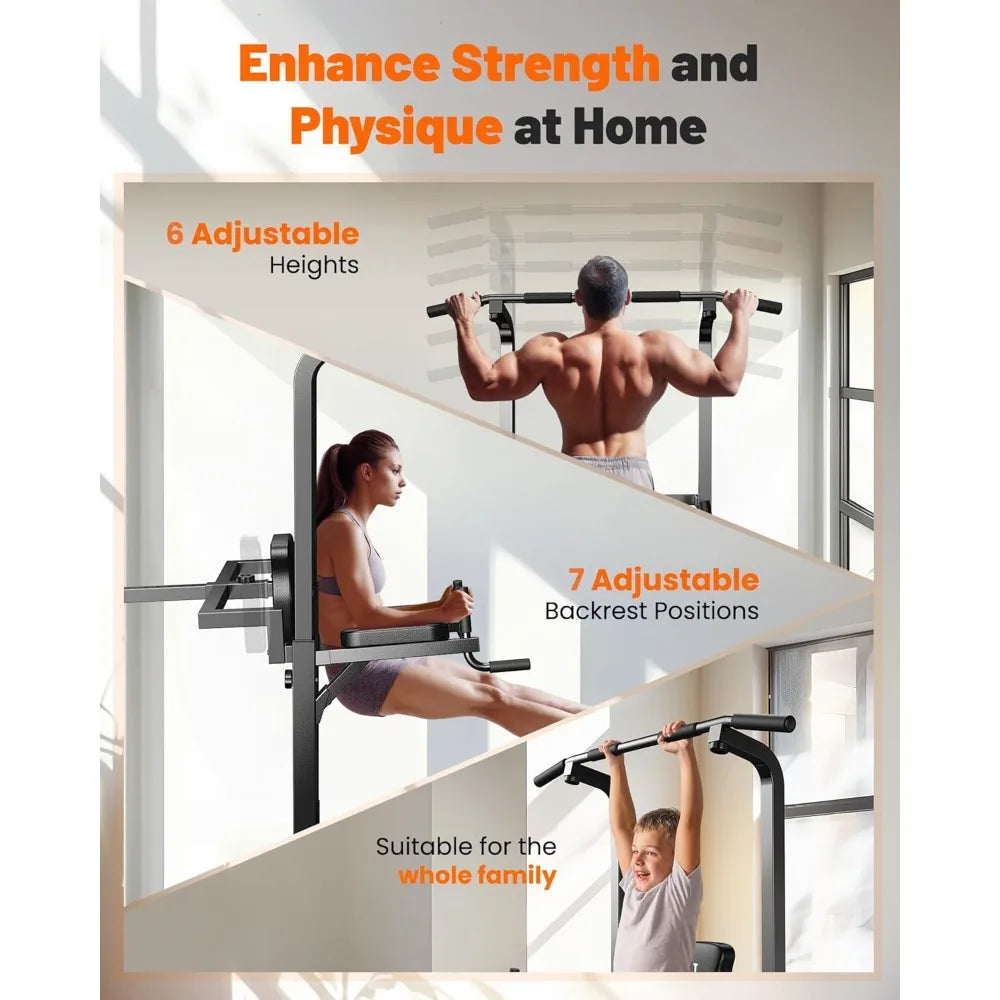 Power Tower Pull Up Dip Station Assistive Trainer Multi-Function Home Gym Strength Training Fitness Equipment 440LBS