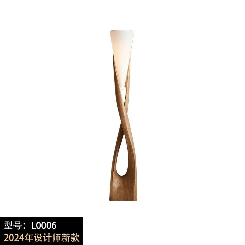 Handmade Solid Wood Creative Shaped Floor Lamp Wabi-sabi Vintage LED Art Decorative Corner Living Room Aesthetic Decoration Lamp