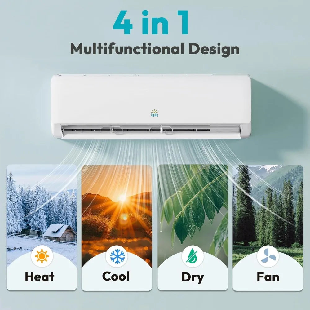 Mini Split Air Conditioner System - Ductless Inverter Heating And Cooling Energy Efficient AC Split Units for Home Or Office