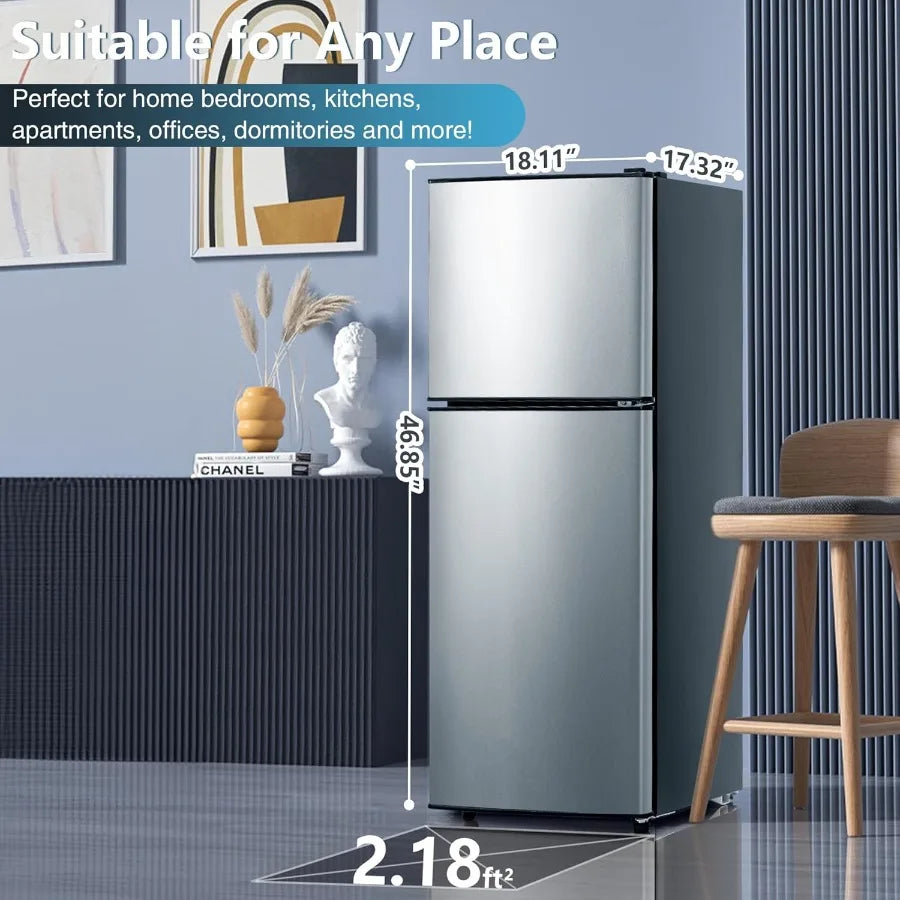 5.0 Cu.Ft Dual Door Refrigerator with Freezer for Dorm Office Apartment and Home Use Featuring 7 Temperature Settings for Adjus