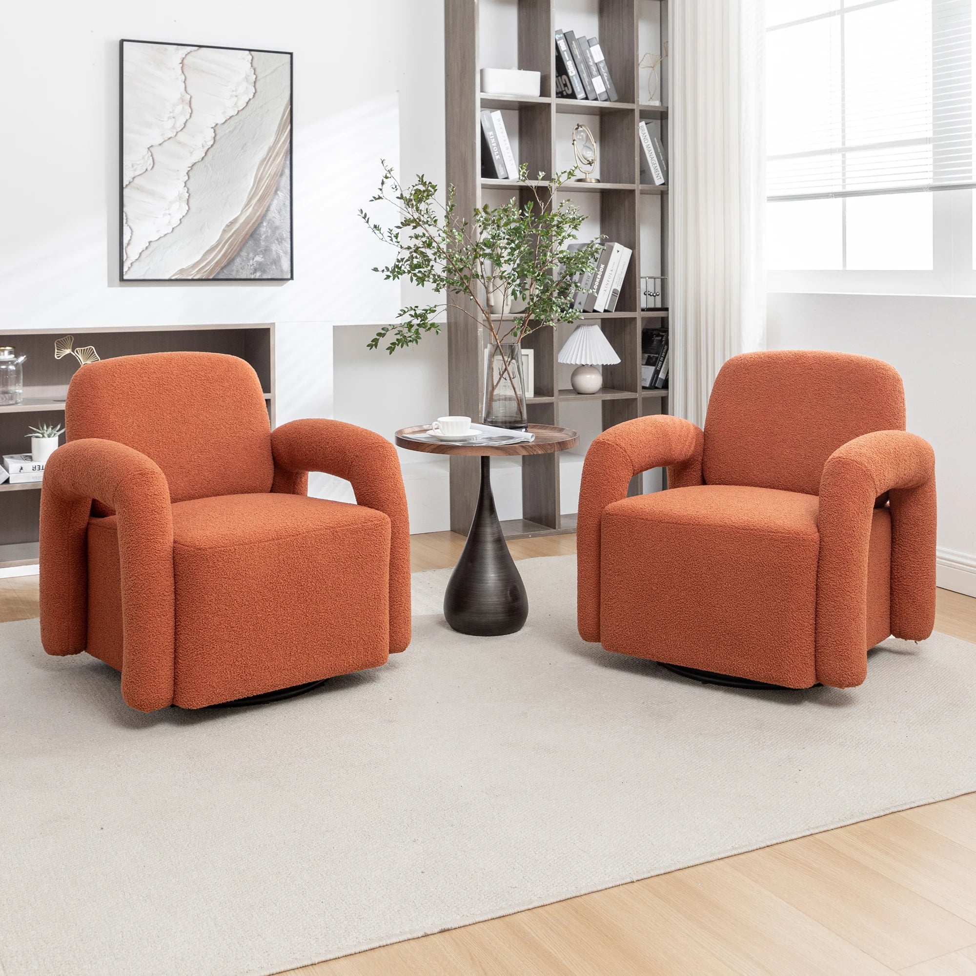 SEYNAR Modern Teddy Swivel Accent Chair Set of 2,Upolstered Swivel Round Barrel Armchair,Leisure Sofa Office Chair for Living Ro