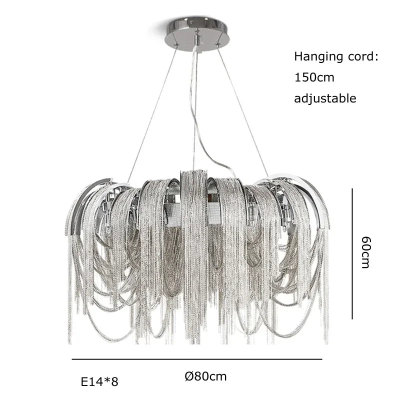 Chandelier Modern Tassel Aluminum Chain LED Hanging Pendant Lights Lustre for Living Room Decorative Suspend Lighting Fixture