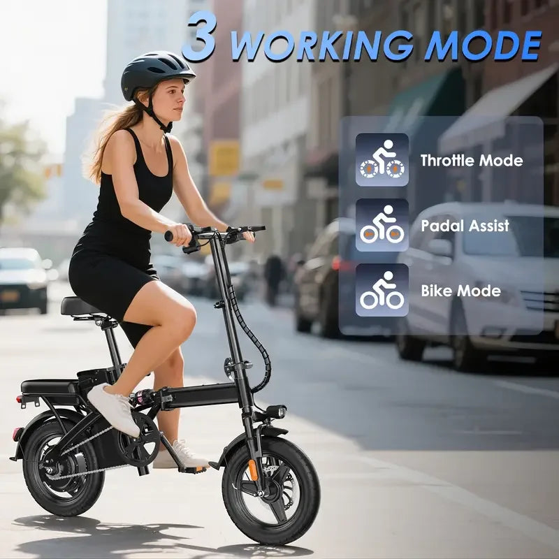 14" Folding Electric Motorcycles E Bike For Adults, 450W Peak Motor Ebike 19Mph 21Miles 48V 10.4AH Electric Mountain Bicycle