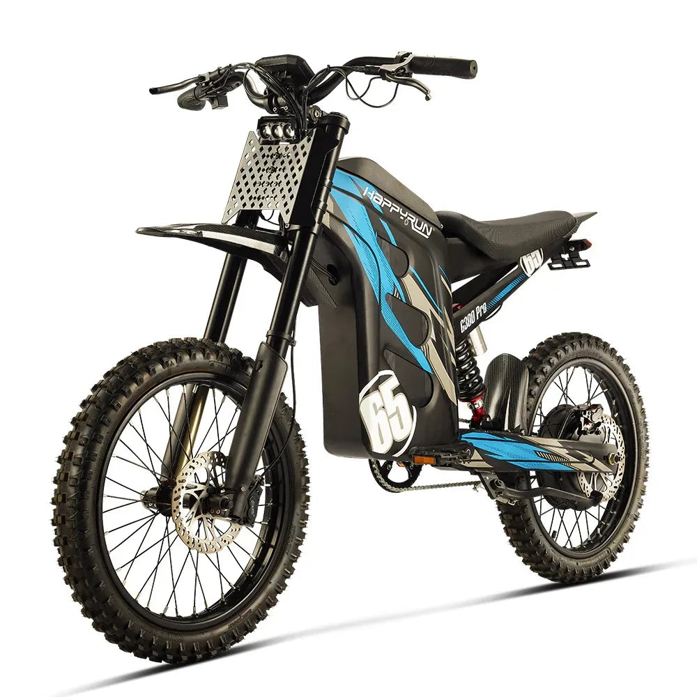 HAPPYRUN Tank Electric Dirt Bike G300 Pro Blue 3000W Motor 72V 30Ah Battery