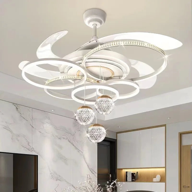 2024 Modern Fan Ceiling Light Living Room Adjustable LED Apartment Ceiling Light Creative Indoor Crystal Ceiling Fan Light
