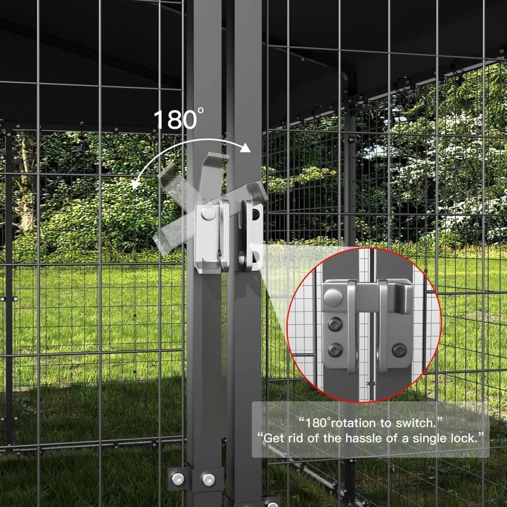 10x10x6 ft large outdoor dog kennel,anti-rust galvanized steel dog pen with double locks,heavy duty dog enclosure fence with uv