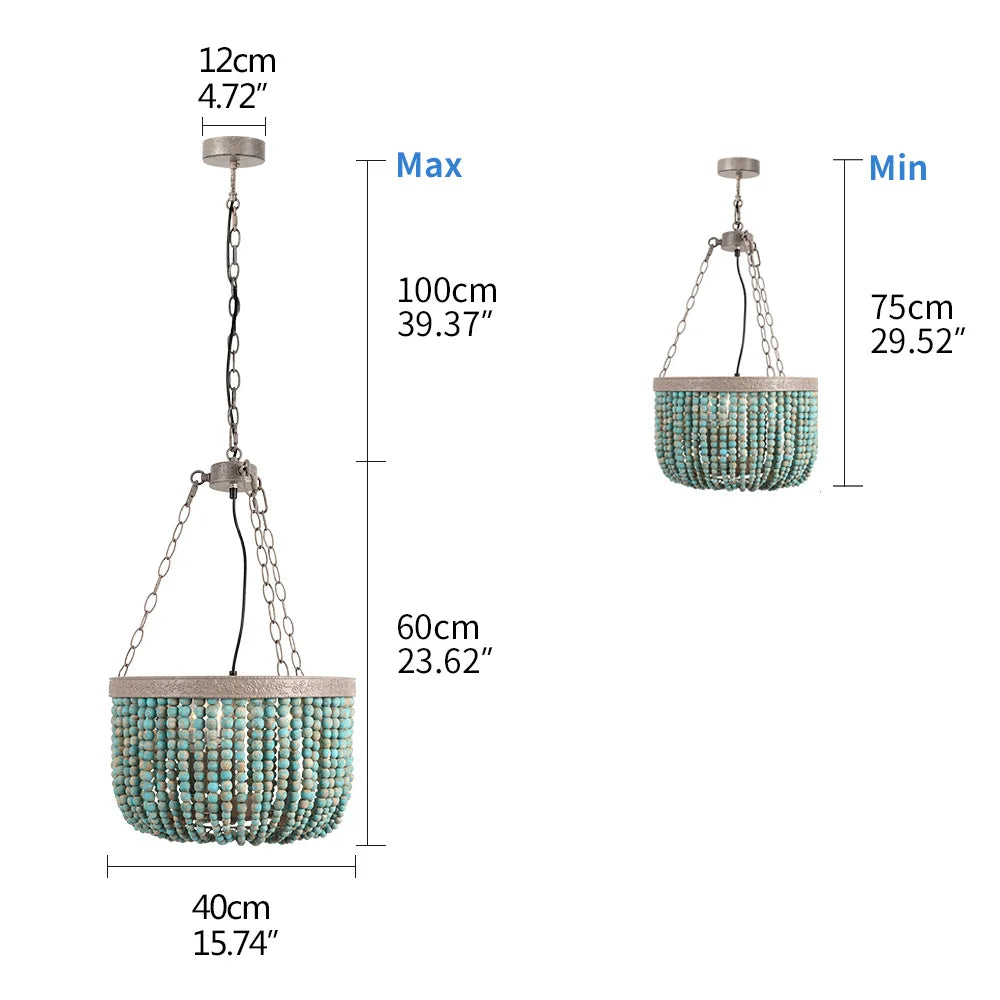Retro loft vintage rustic round wooden beads chandelier E27 LED hanging lamp decor lights modern for living room hotel kitchen