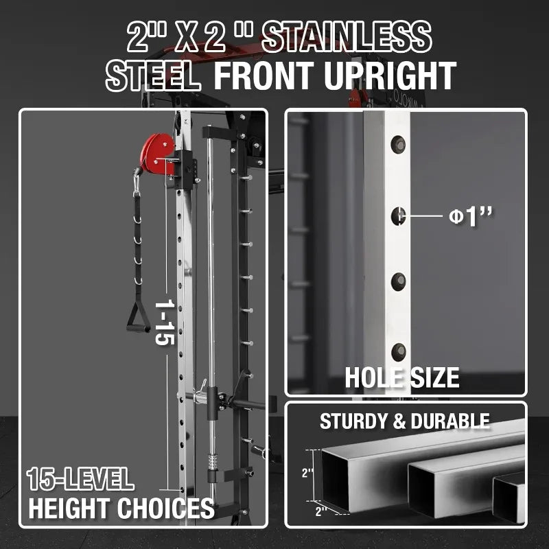 Machine, 2200lbs Squat Rack with LAT-Pull Down System & Cable Crossover Machine, Training Equipment with Leg Hold-D