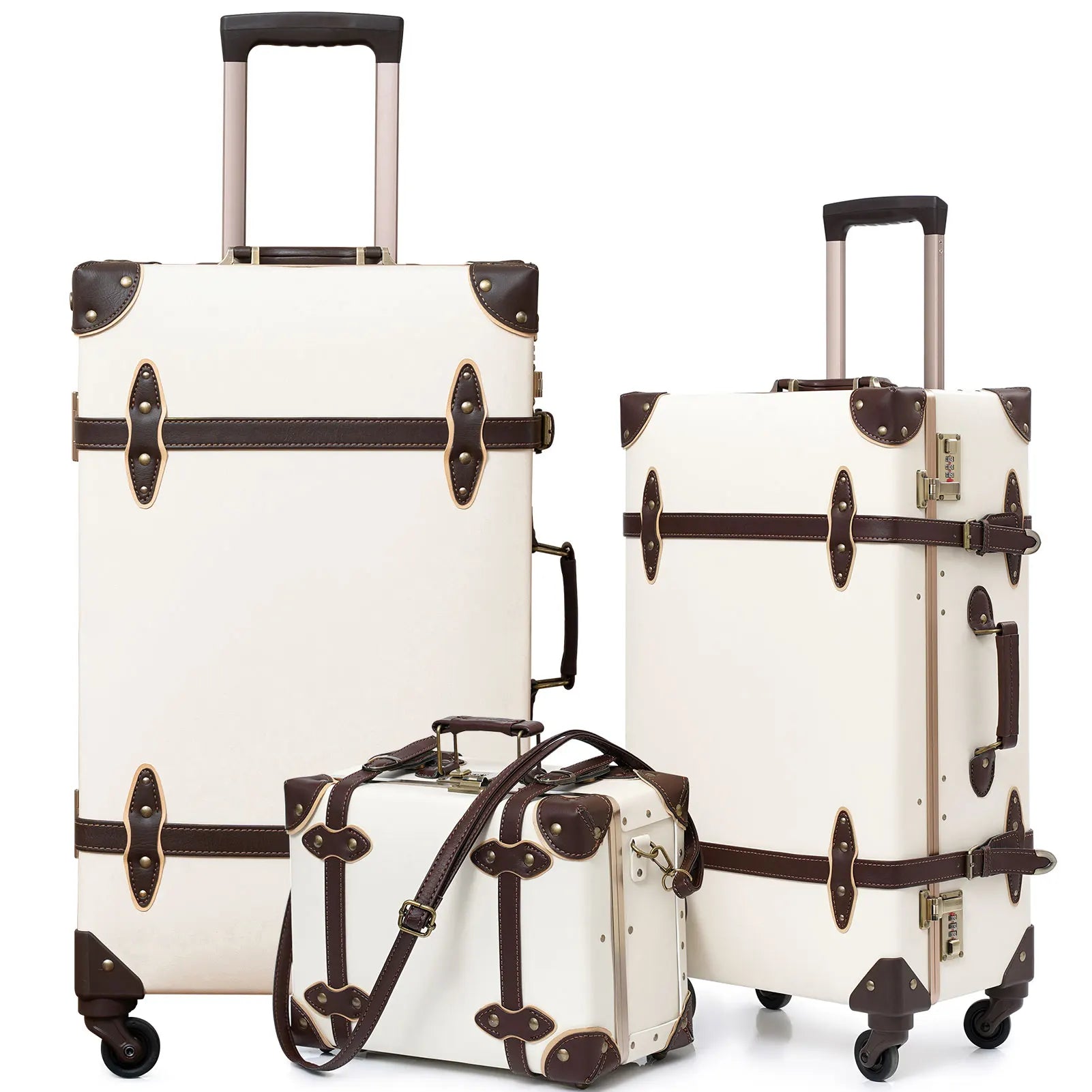 urecity Vintage Luggage Set, 3 Piece Retro trolley luggage bag,Travel Luggage with Spinner Wheels and Beauty Case (Army Green)