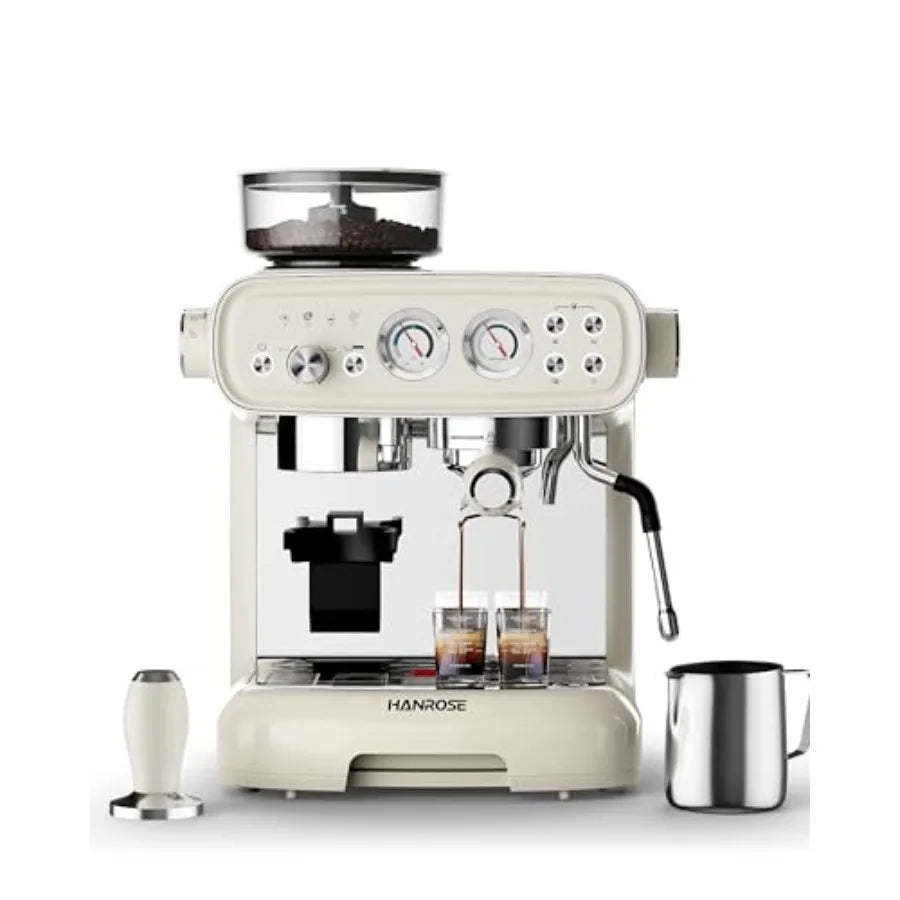 Professional Espresso Machine with Builtin Grinder and 20 Bar Pressure for Home Use Includes Milk Frother Steam Wand for Crafti
