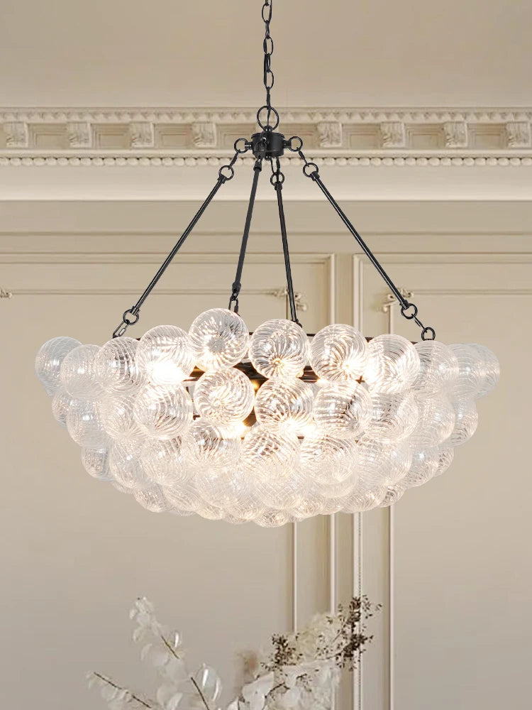 Bubble Glass Chandelier Black Large Round Chandelier Modern Hanging Globe Light for Living Dining Room Entryway