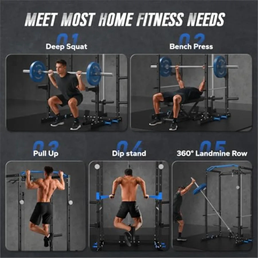 Power Cage MultiFunctional Squat Rack for Home Gym with Cable Crossover System 1600LBS Weight Capacity Strength Training Equipm