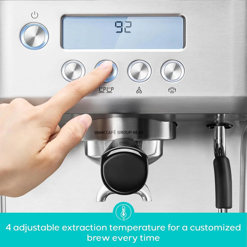 Ultra Espresso Machine with LCD Display, Powerful Milk Frother, Adjustable Temperature for Barista-Quality Lattes & Cappuccinos