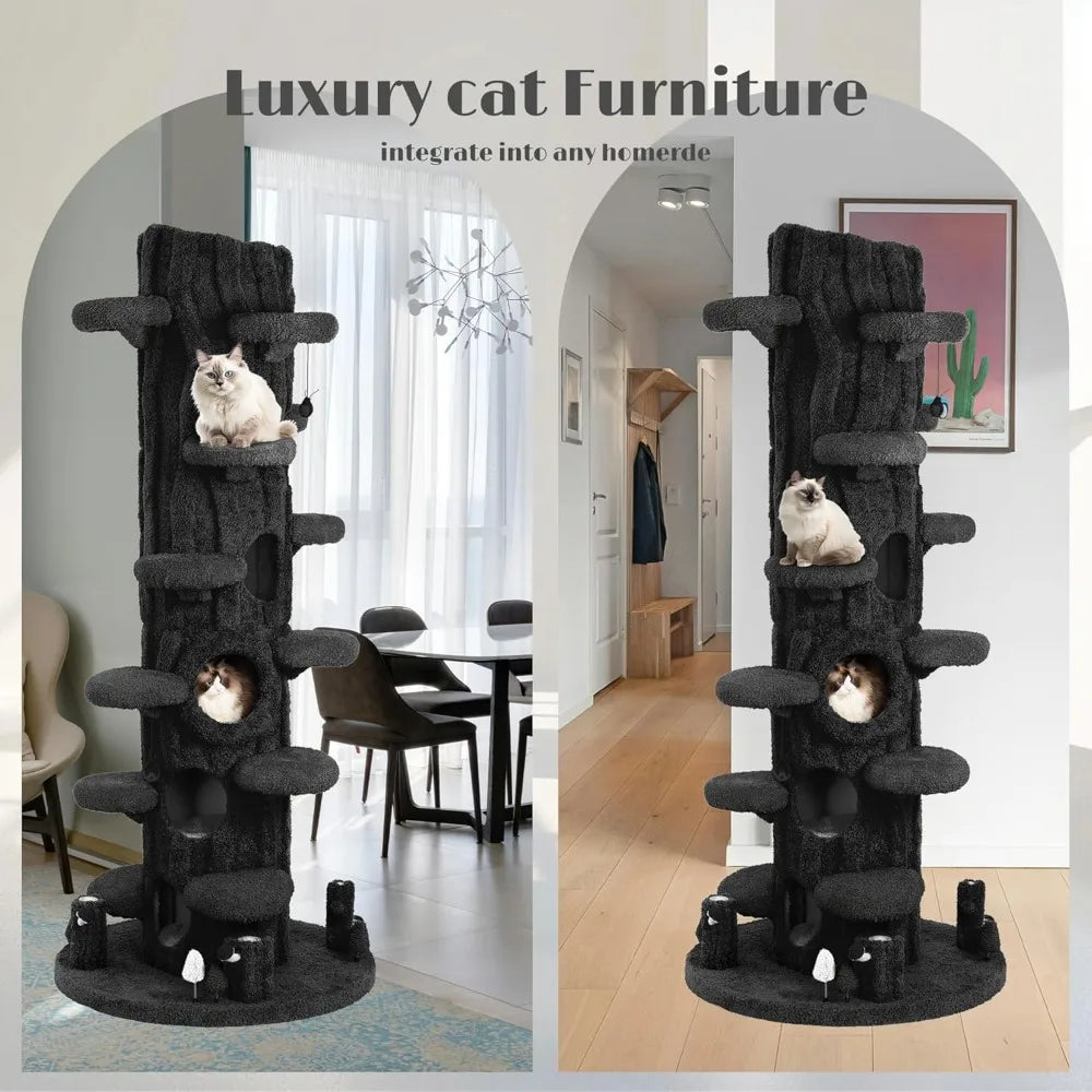 88.6 Inches Super Large Cat Tree,Soft Plush Multi-Level Climbing Tree Cat House,All-in-One Tall Cat Tower with Scratching Post,R