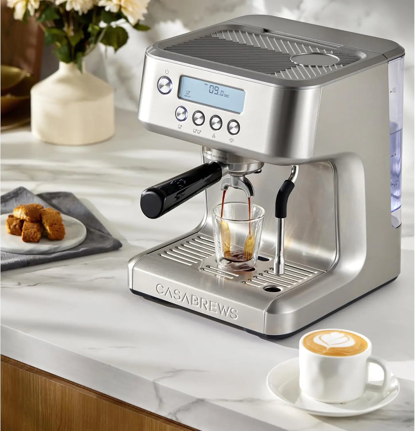 Ultra Espresso Machine with LCD Display, Powerful Milk Frother, Adjustable Temperature for Barista-Quality Lattes & Cappuccinos