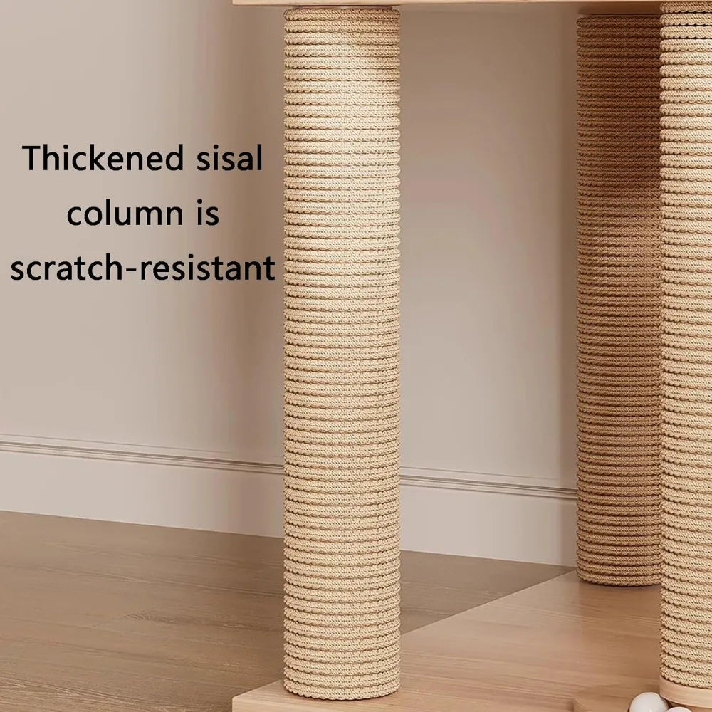 indoor cat tree house, tall and solid wood modern climbing frame for cats