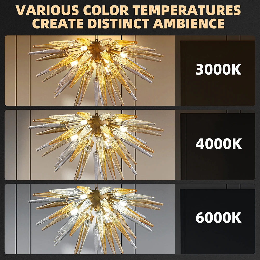 Longree Crystal Sputnik Chandeliers Table Top Kitchen 6-Lights Murano Glass Golden Hanging Pendant Light for Foyer Living Room